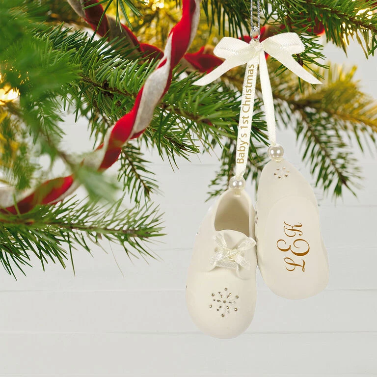 Baby's First Christmas Monogram Booties Porcelain Personalized Ornament 2 Baby's First Christmas Monogram Booties Porcelain Personalized Ornament - Image 2