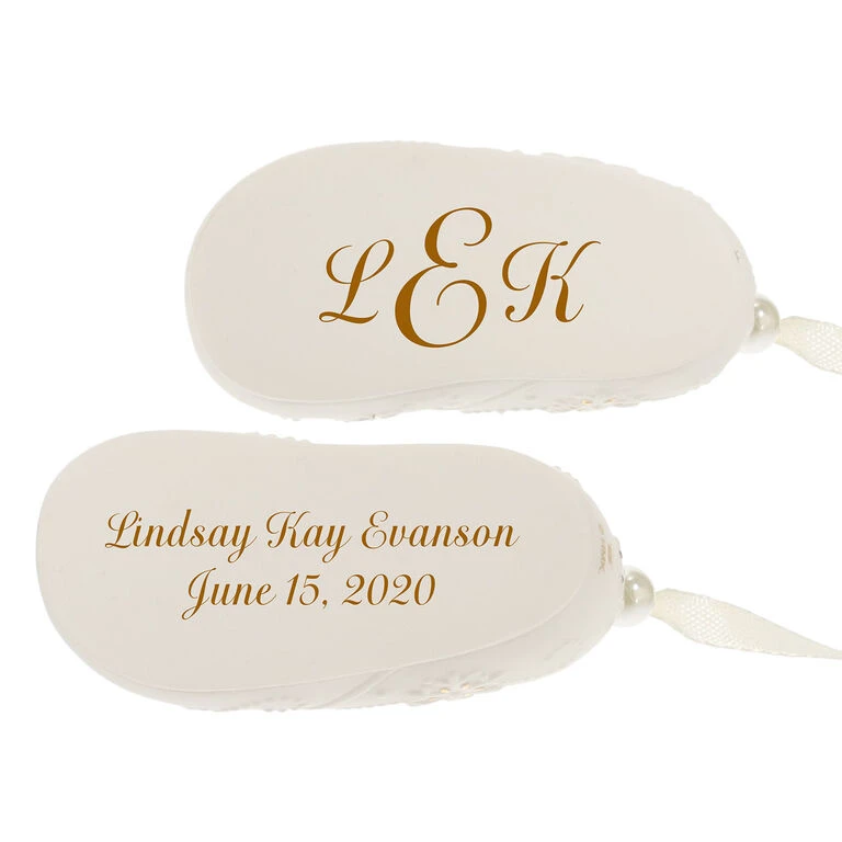 Baby's First Christmas Monogram Booties Porcelain Personalized Ornament 7 Baby's First Christmas Monogram Booties Porcelain Personalized Ornament - Image 7