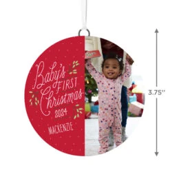Hallmark Baby's First Christmas Personalized Text And Vertical Photo Ceramic Ornament -Hallmark Sales Store Babys First Personalized Round Christmas Ornament 1999QHE1711B23 03