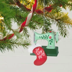 Hallmark Sew Very Merry! Ornament -Hallmark Sales Store Green Sewing Machine and Stocking Keepsake Ornament 1799QGO2927 02