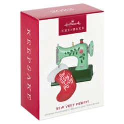 Hallmark Sew Very Merry! Ornament -Hallmark Sales Store Green Sewing Machine and Stocking Keepsake Ornament 1799QGO2927 04