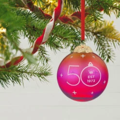 Hallmark Keepsake Ornament 50th Anniversary Christmas Commemorative Special Edition Glass And Metal Ornament -Hallmark Sales Store Red Ball 50th Anniversary Keepsake Ornament 2499QGO2987 02