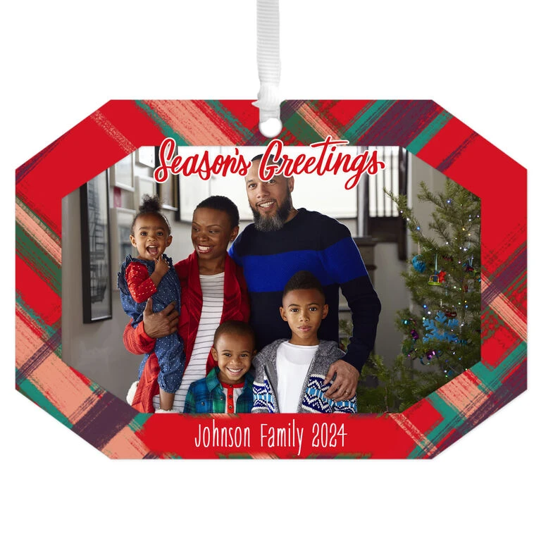 Hallmark Red Plaid Personalized Text And Photo Metal Ornament 1 Hallmark Red Plaid Personalized Text And Photo Metal Ornament