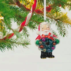 Hallmark Jolly Santa Porcelain Special Edition Ornament -Hallmark Sales Store Vintage Jolly Santa With Wreath Keepsake Ornament 2499QXT4113 02