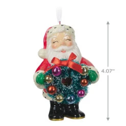 Hallmark Jolly Santa Porcelain Special Edition Ornament -Hallmark Sales Store Vintage Jolly Santa With Wreath Keepsake Ornament 2499QXT4113 03