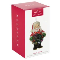Hallmark Jolly Santa Porcelain Special Edition Ornament -Hallmark Sales Store Vintage Jolly Santa With Wreath Keepsake Ornament 2499QXT4113 04